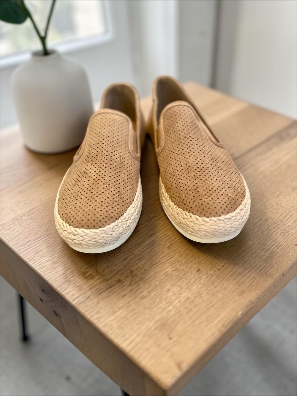 Esprit Nadine Espadrille Slip On Sneakers Tan Perforated Platform 9 - Picture 6 of 8